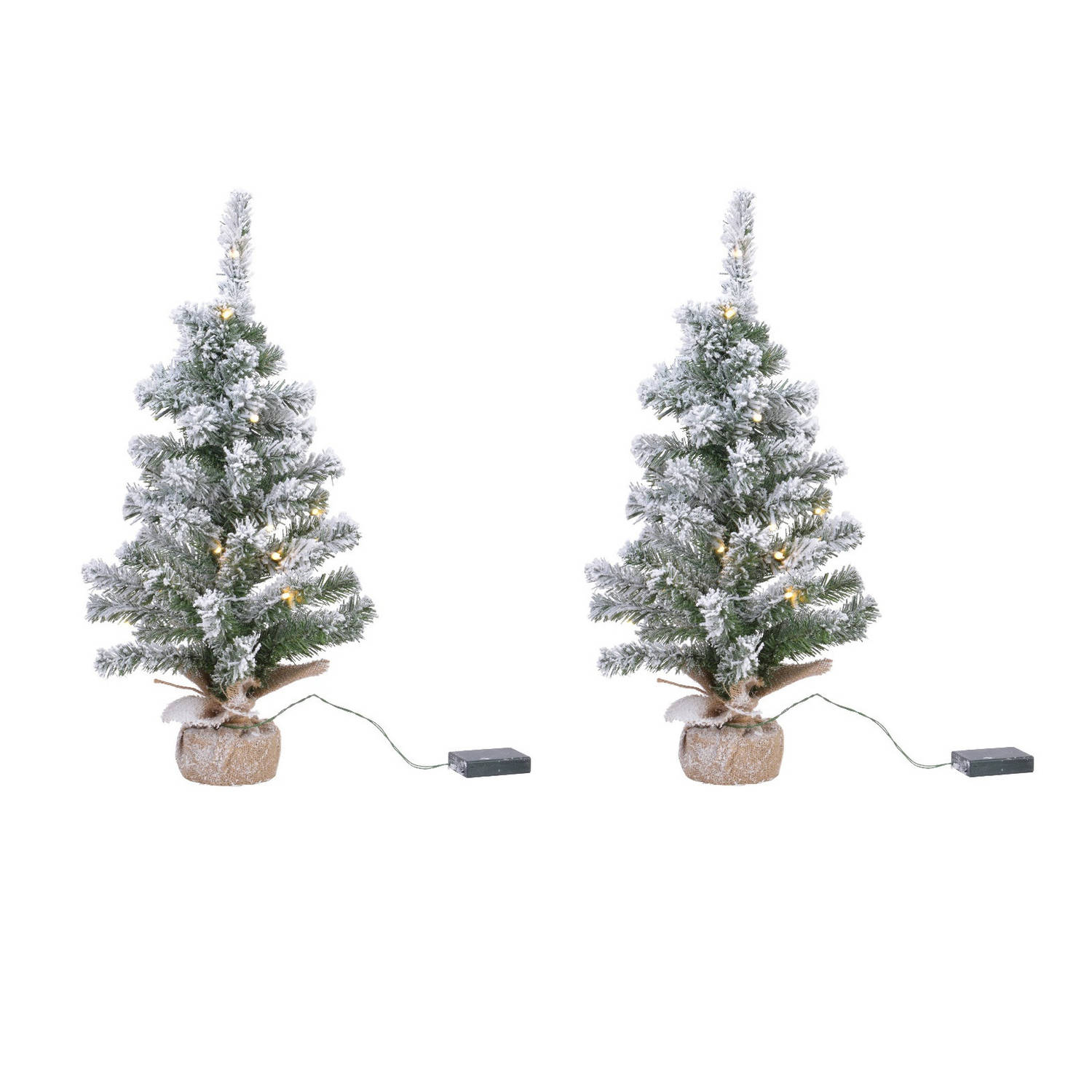 2x stuks kunstboom-kunst kerstboom met sneeuw en licht 75 cm Kunstkerstboom