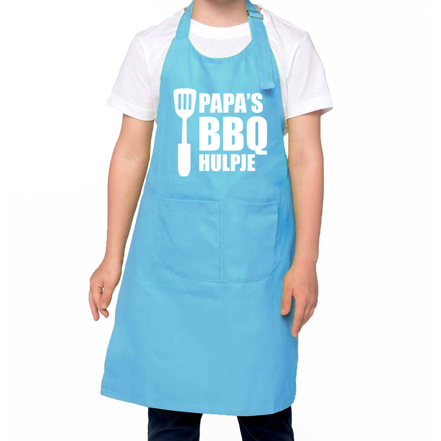 Papa S Bbq Hulpje Barbecue Schort Kinderen- Bbq Keukenschort Kind Blauw Voor Jongens En Meisjes Fees