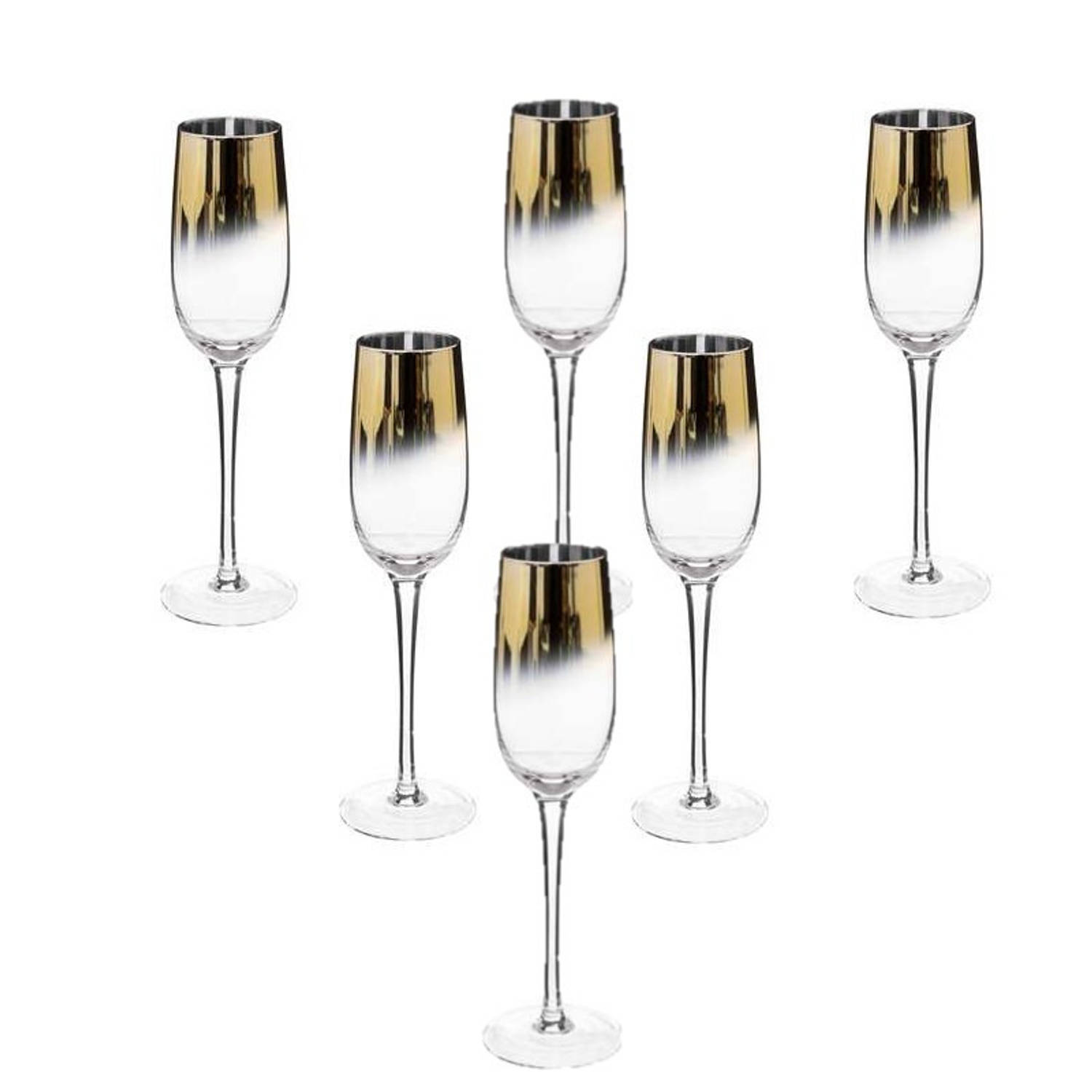 Set van 6x champagneglazen/flutes gouden rand 210 ml Arya van glas - Champagne glazen