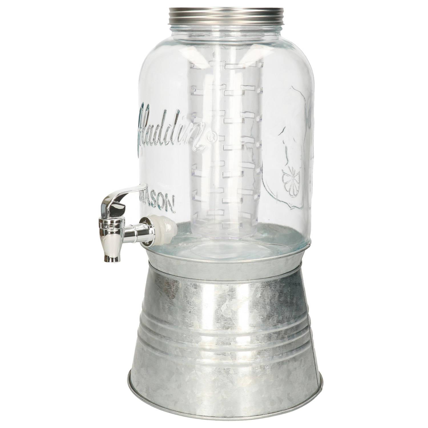Glazen drankdispenser/limonadetap met zilver kleur dop/tap 3.8 liter - Tapkraantje - 21 x 38 cm