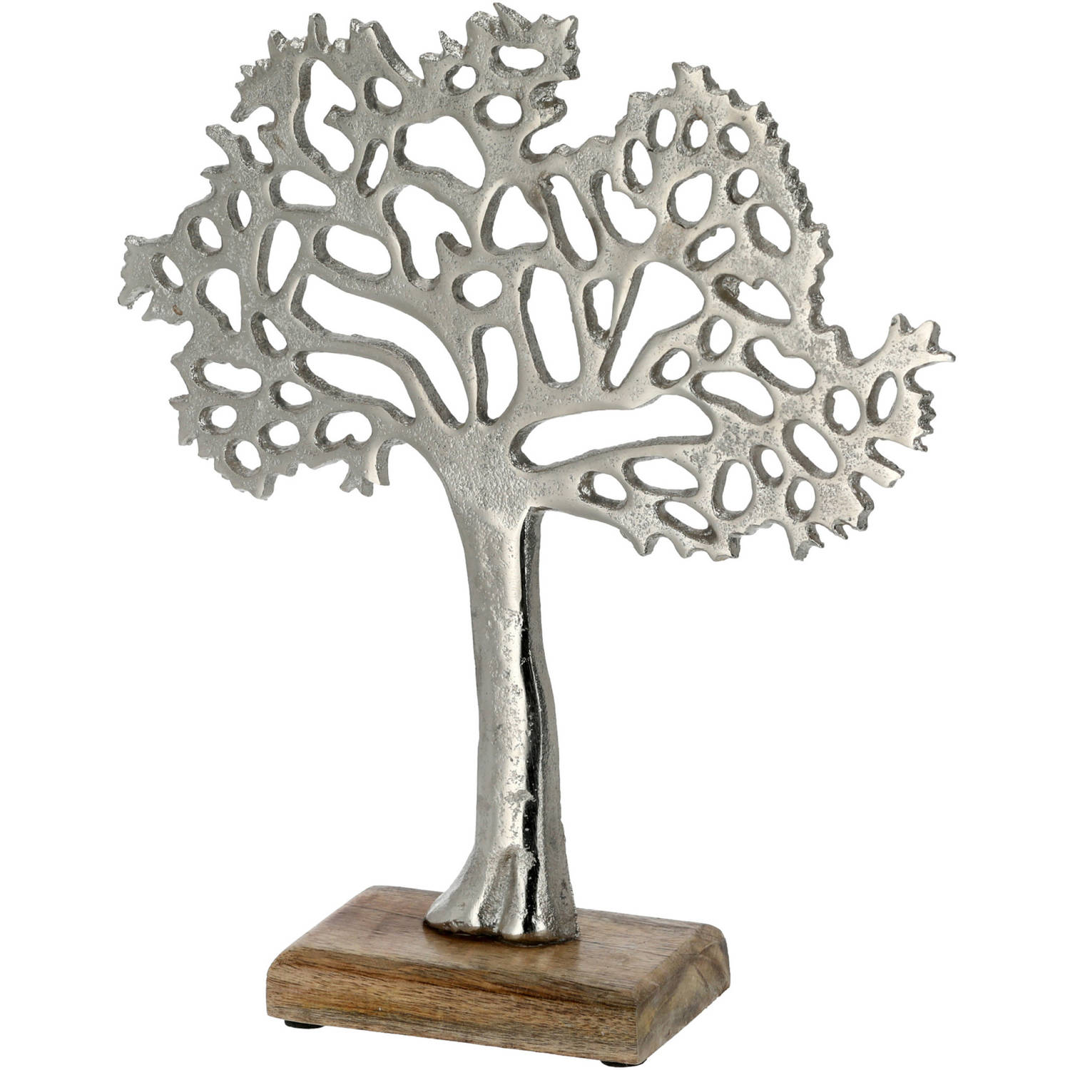 Verandert in hospita Let op Decoratie levensboom van aluminium op houten voet 25 cm zilver - Beeldjes |  Blokker