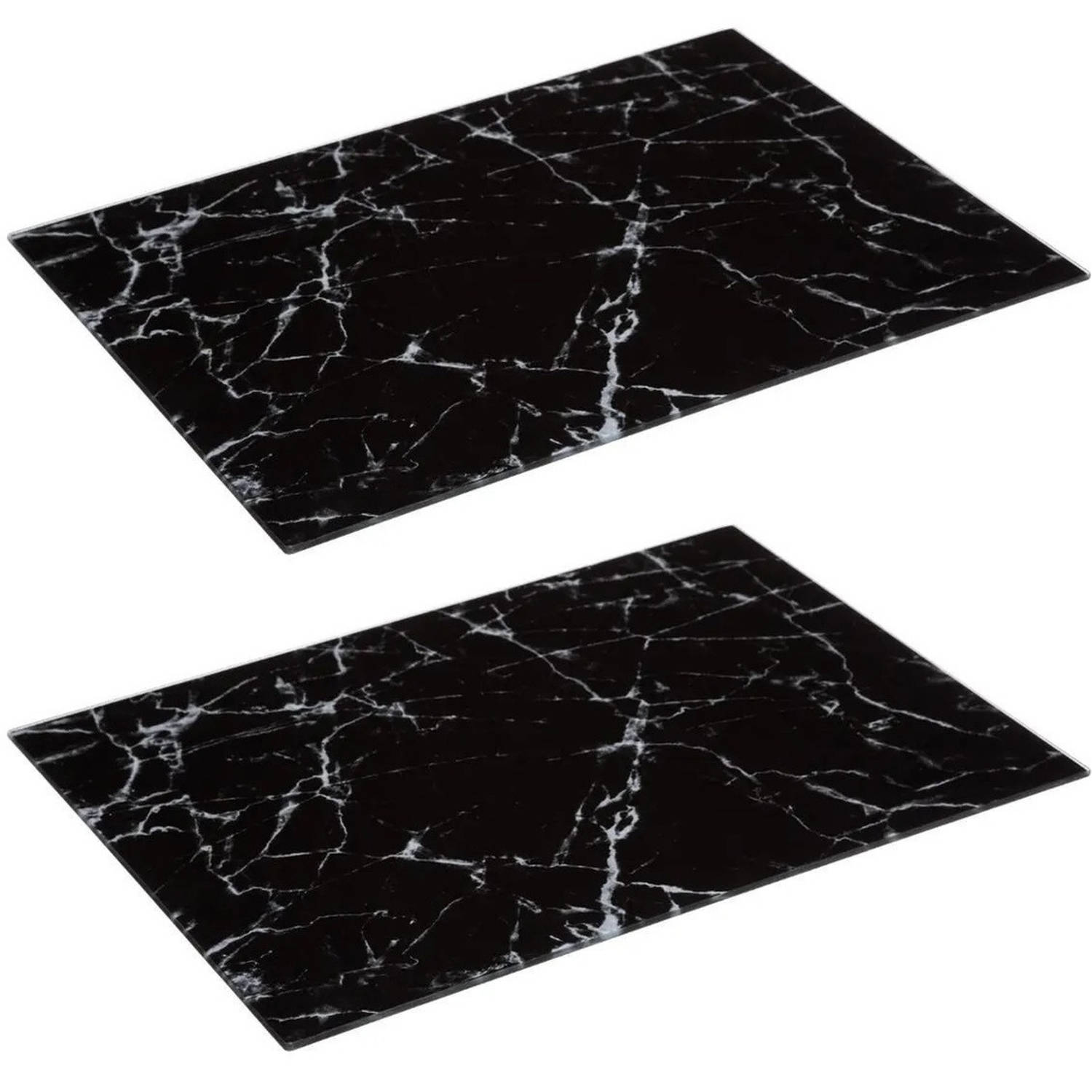 2x Stuks snijplank rechthoek zwart met marmer print 40 x 30 cm van glas Snijplanken
