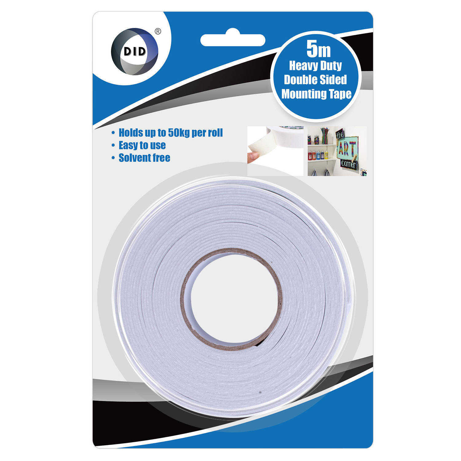 Dubbelzijdig foam tape/plakband 5 meter - 24 mm breed - Tot 50 kg draagvermogen