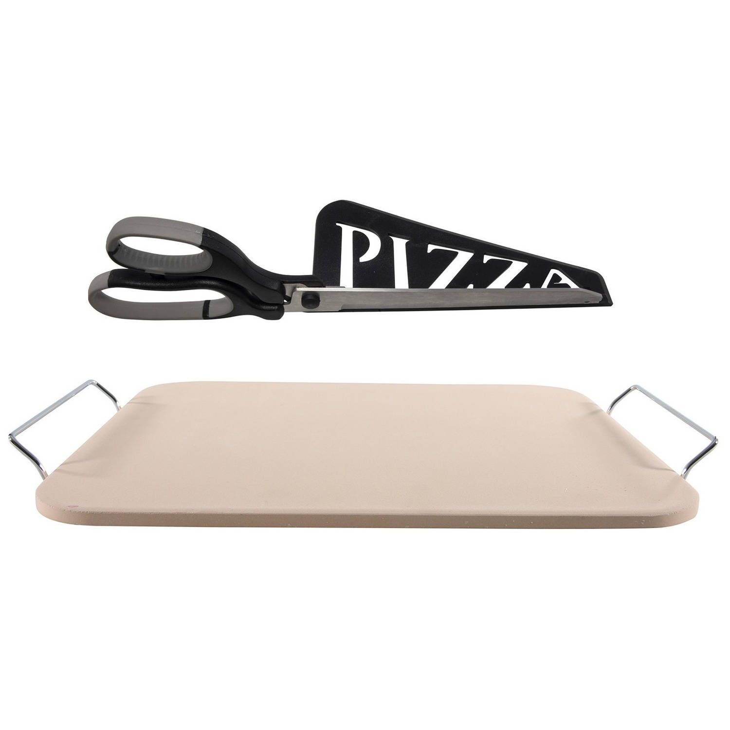 Pizzasteen Rechthoekig 30 X 38 Cm Met Handvaten En Zwarte Pizzaschaar Pizzaplaten