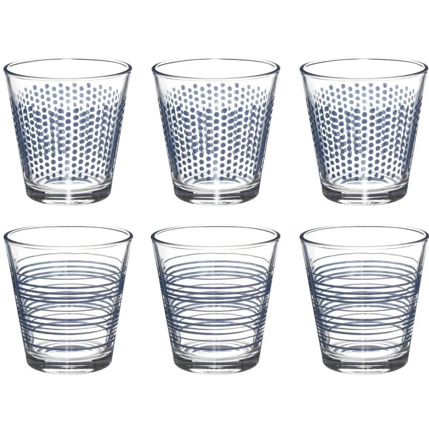 Set van 6x stuks water/sap glazen Mari Blue 250 ml van glas - Drinkglazen - Waterglazen