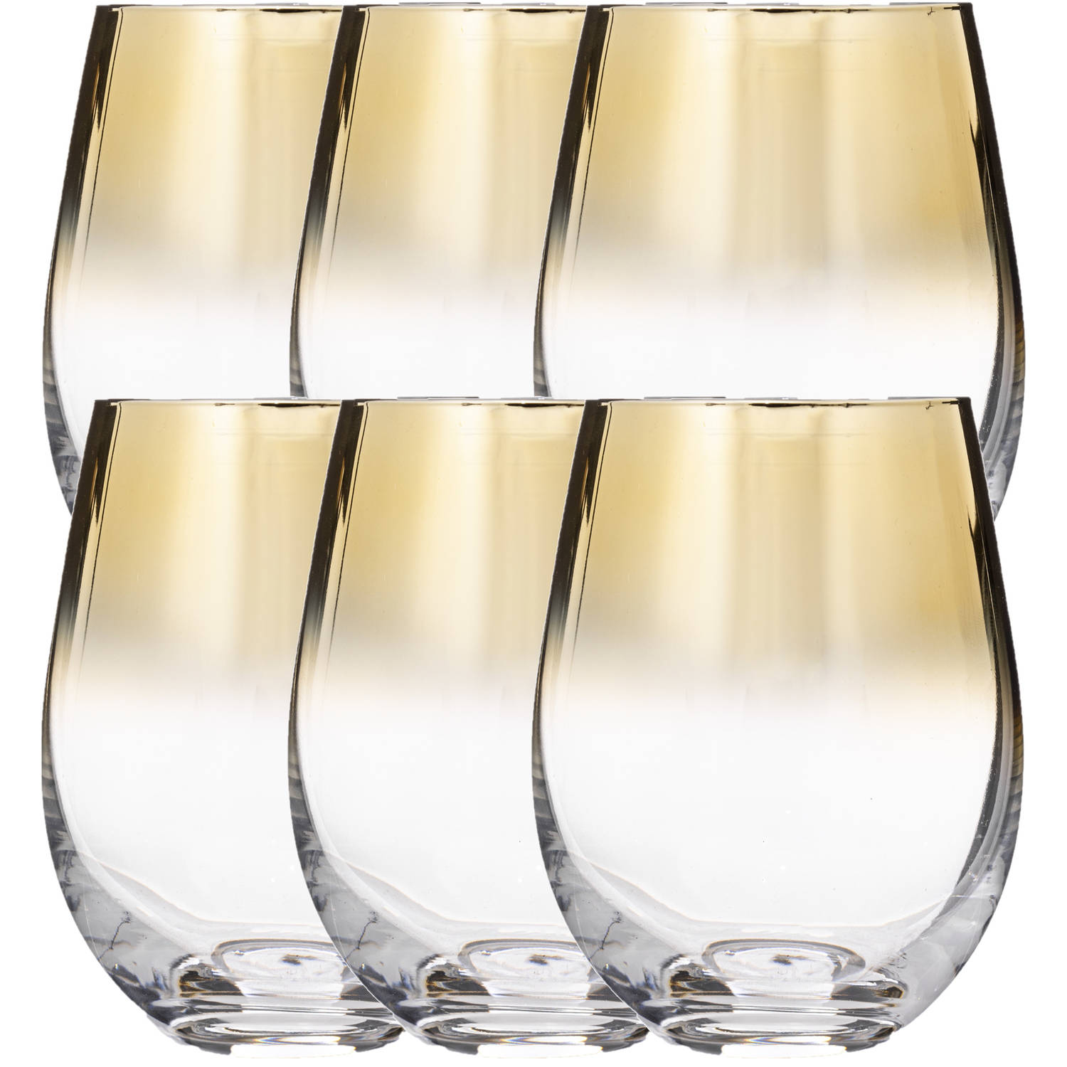 Set van 6x stuks tumbler glazen gouden rand Arya 540 ml van glas - Drinkglazen - Waterglazen