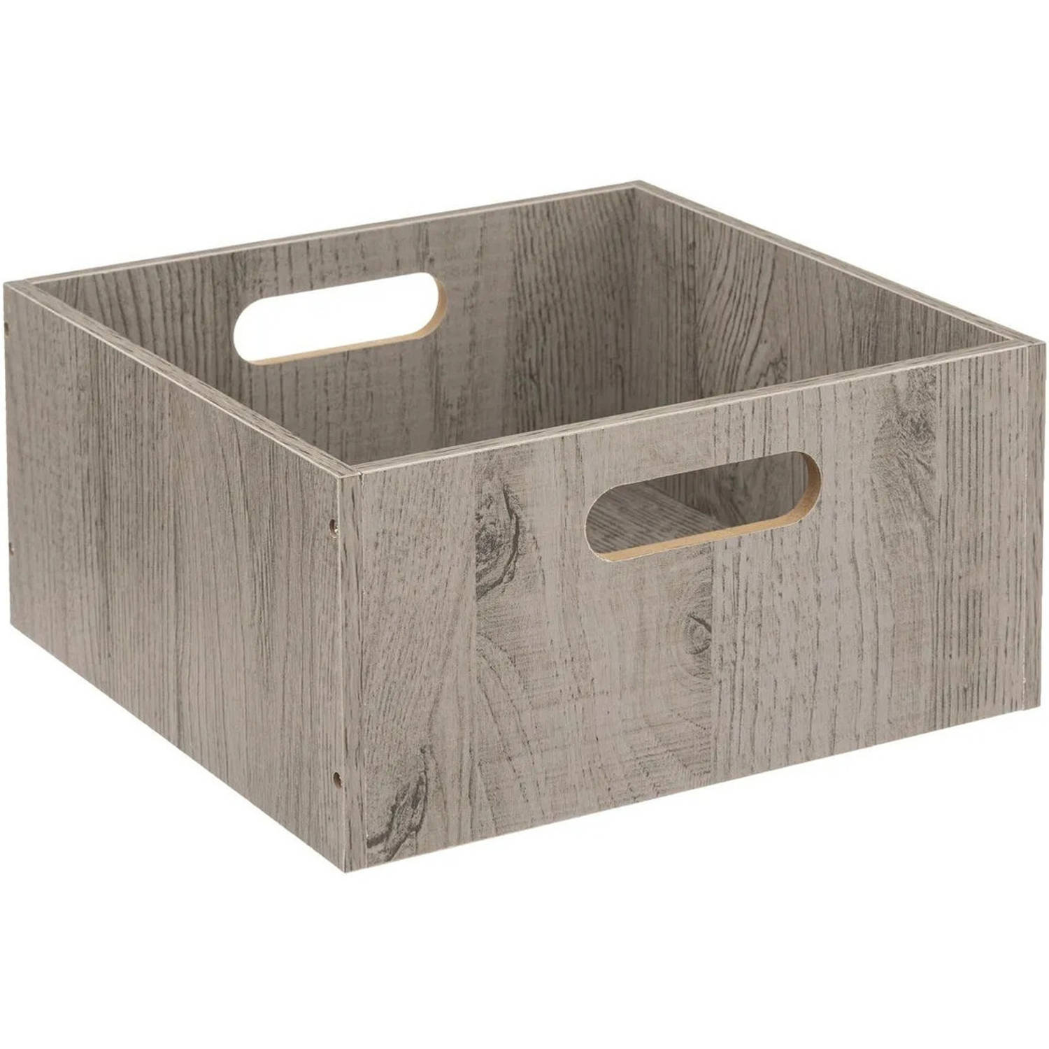 Opbergmand/kastmand 14 liter grijs/greywash van hout 31 x 31 x 15 cm - Opbergboxen - Vakkenkast manden