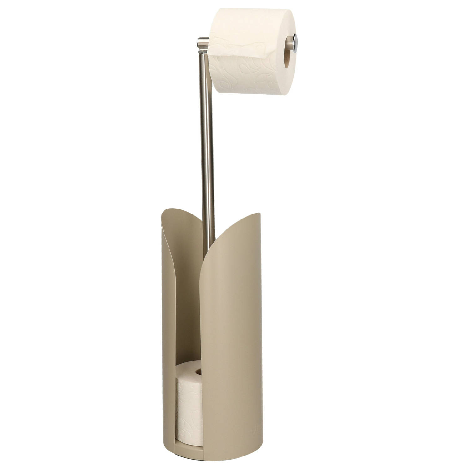 Staande wc-toiletrolhouder taupe met reservoir en flexibele stang 59 cm van metaal Toiletrolhouders