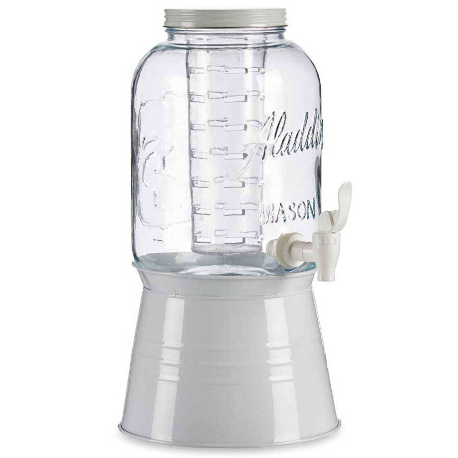 Glazen drankdispenser/limonadetap met witte kleur dop/tap 3.8 liter - Tapkraantje - 21 x 38 cm