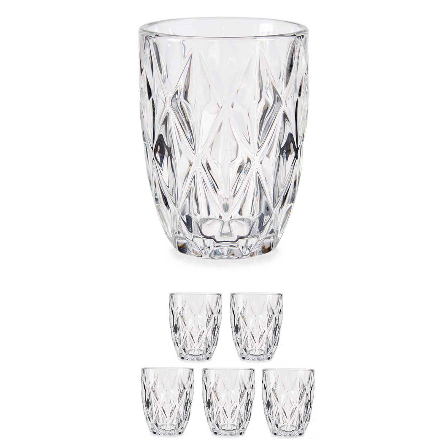 Set van 6x stuks luxe gedecoreerd glas drinkglazen/waterglazen van 270 ml transparant - Formaat per glas 8 x 12.5 cm