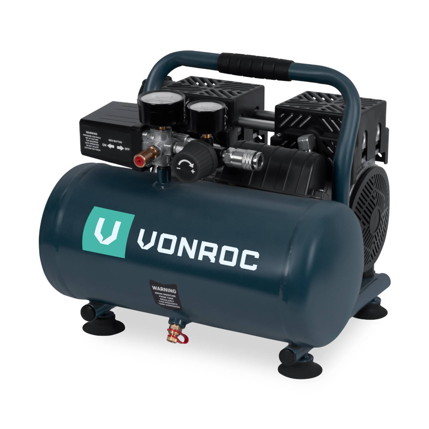 VONROC PRO Stille Compressor - Olievrij - 750W - 1PK - 128 l/min – 6 Liter – 8 Bar – 57,5dB(A) – Silent – Low noise - Antraciet