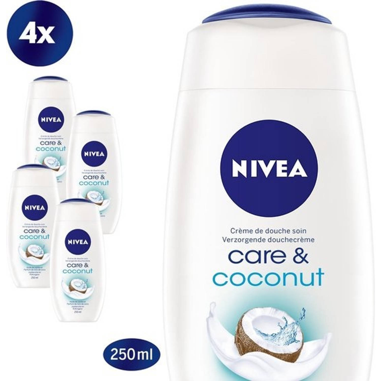 NIVEA Care & Coconut Douchecrème - 4 x 250ml - Voordeelverpakking
