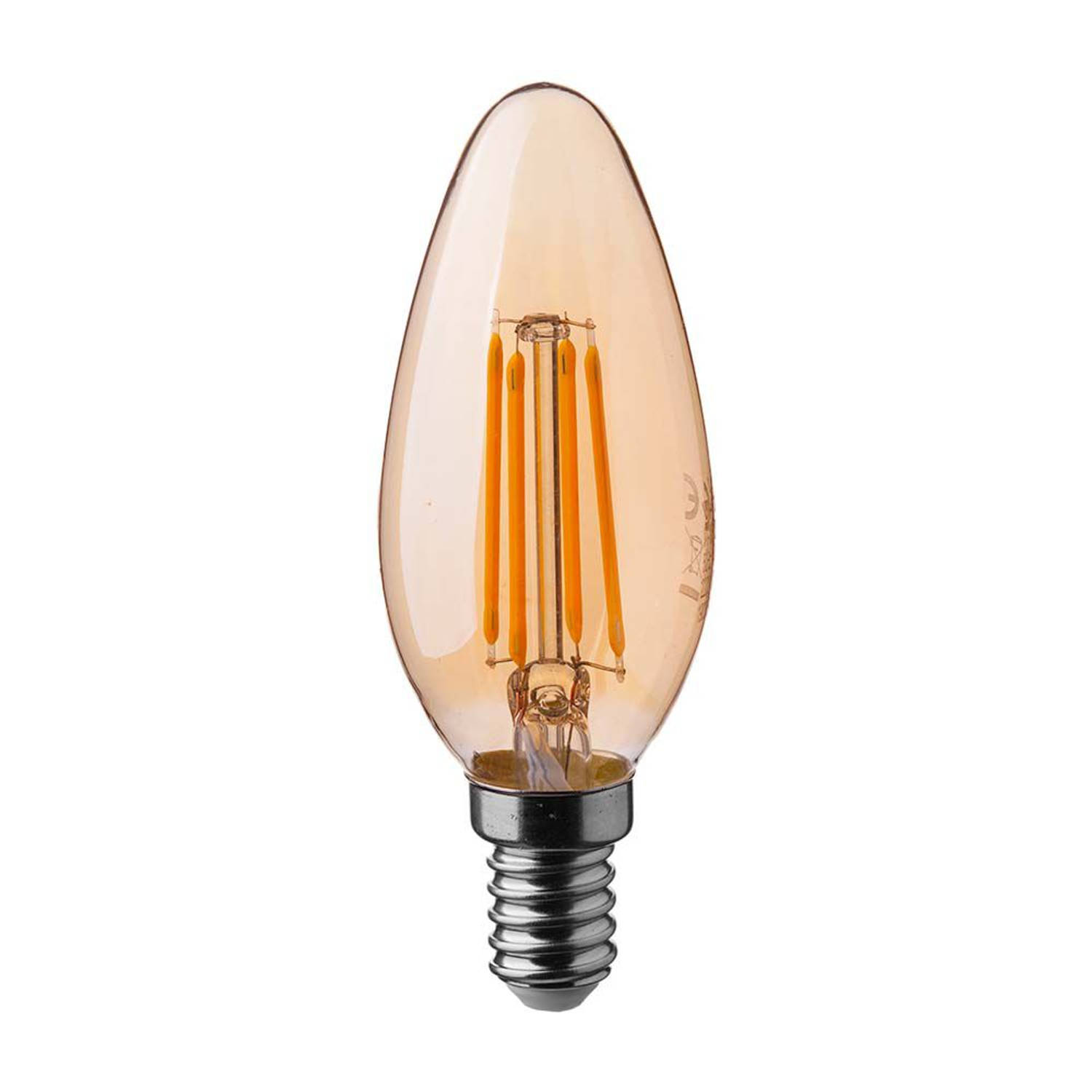 4W LED Filament Kaarslamp, 30W Equivalent, 350 Lumen, Warm Wit 2200K, E14 Lampvoet, 300° Stralingshoek, IP20, Glazen Huis, Amber, Lange Levensduur 20.000 Uur, Geschikt voor Sensor