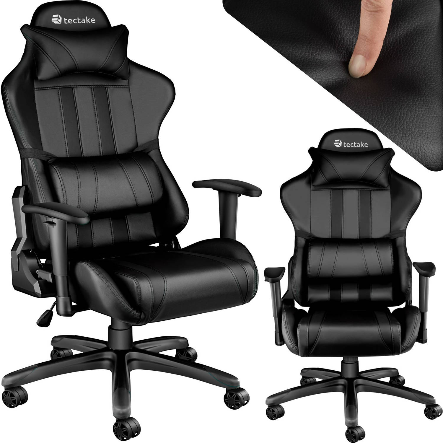Tectake Gaming Chair Bureaustoel Premium Racing Zwart Kunstleer Verstelbaar
