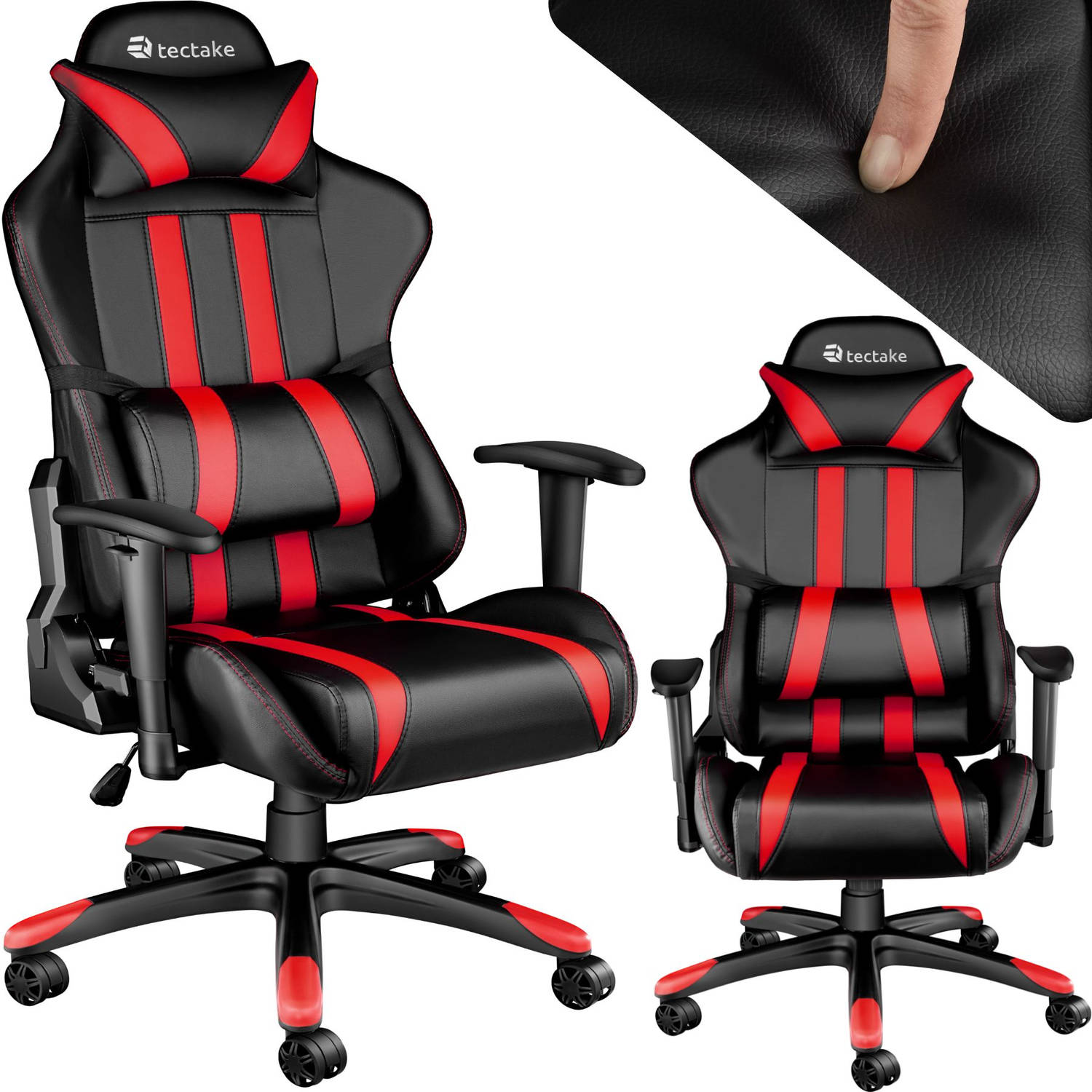 Tectake Gamingstoel Bureaustoel Premium Racing Style Zwart-rood