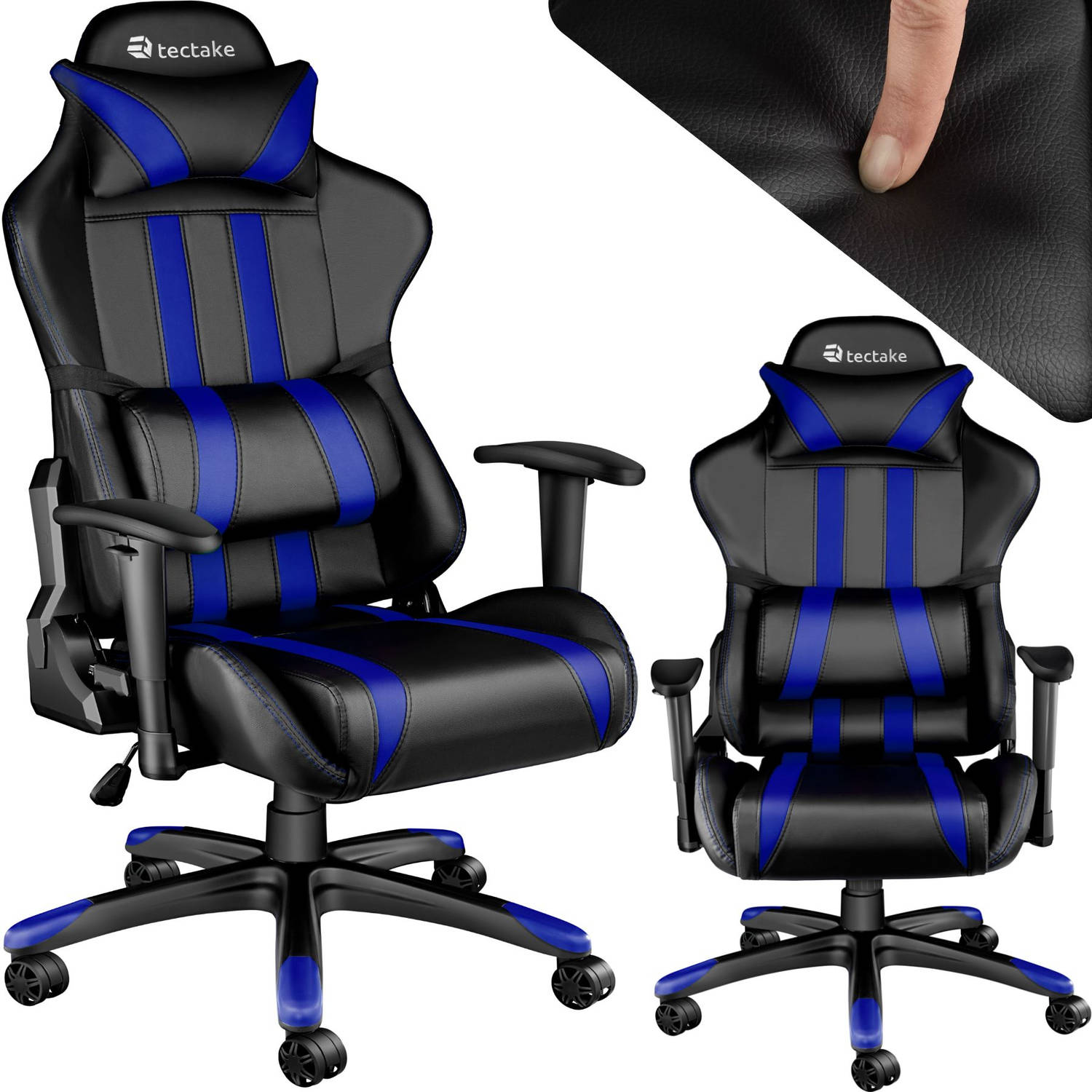Tectake Gaming Chair Bureaustoel Premium Racing Style -Zwart-blauw Kunstleer Verstelbaar