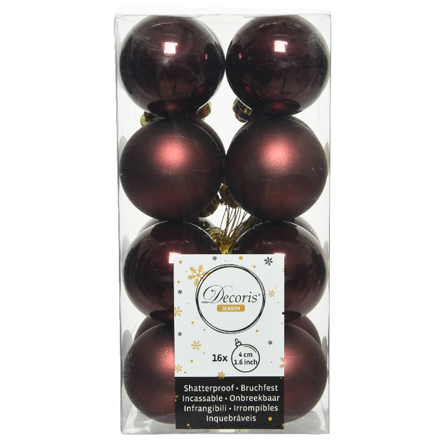16x stuks kunststof kerstballen mahonie bruin 4 cm - Mat/glans - Onbreekbare plastic kerstballen