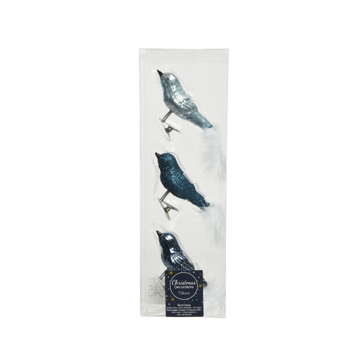 3x Stuks Glazen Decoratie Vogels Op Clip Blauw Tinten 8 Cm - Kersthangers