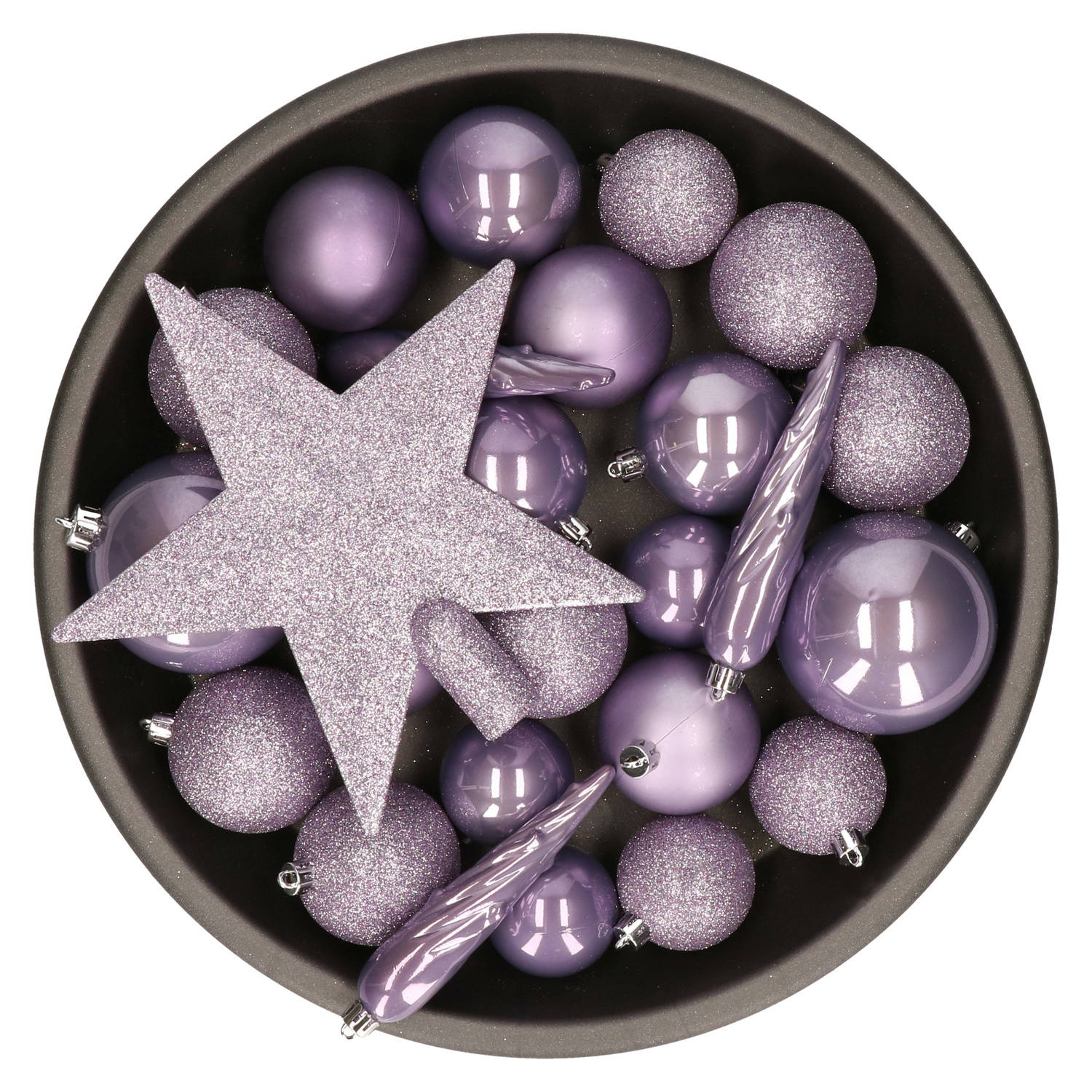 map Tapijt barrière Set van 33x stuks kunststof kerstballen met ster piek heide lila paars mix  - Kerstbal | Blokker