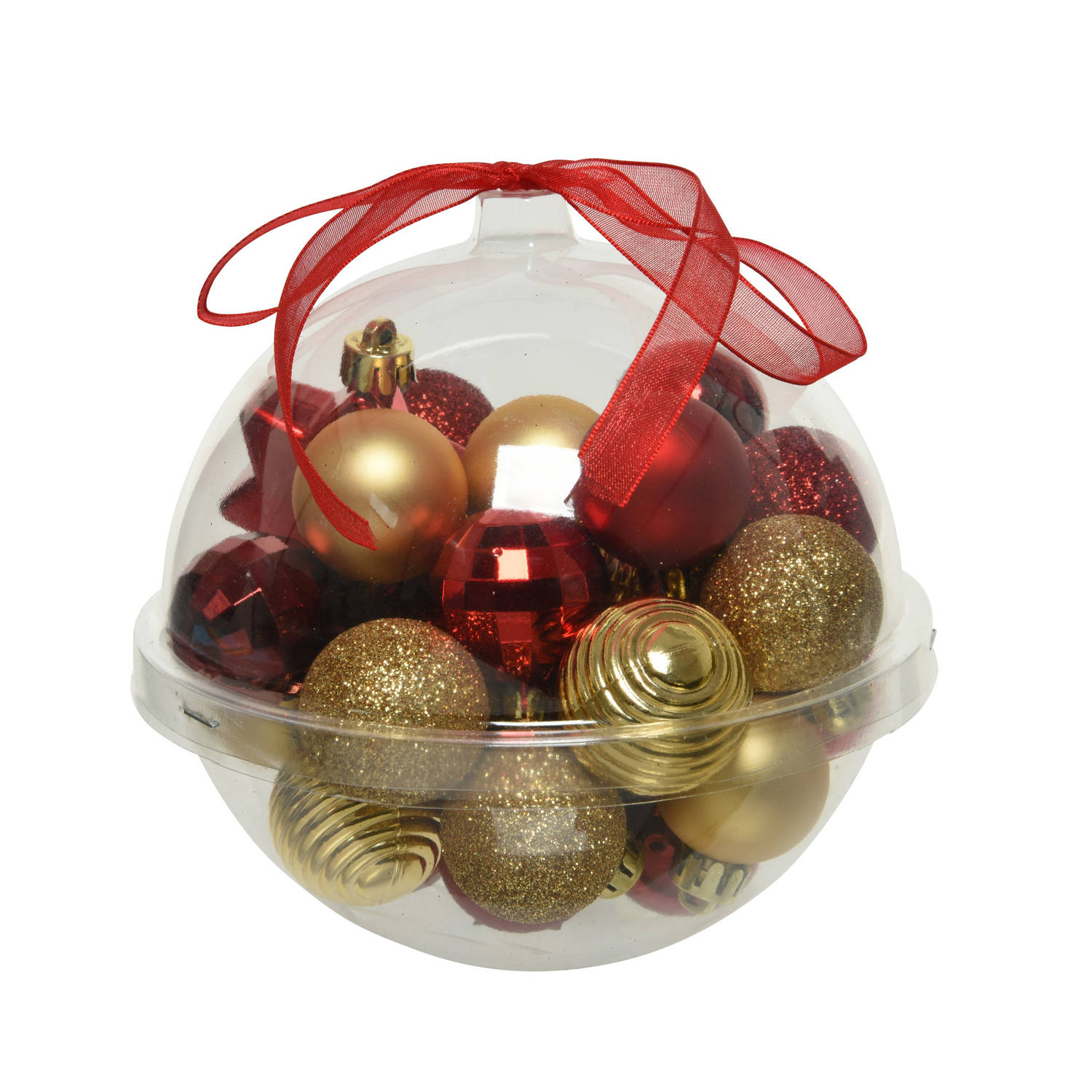 30x Stuks Kleine Kunststof Kerstballen Rood/donkerrood/goud 3 Cm - Kerstbal