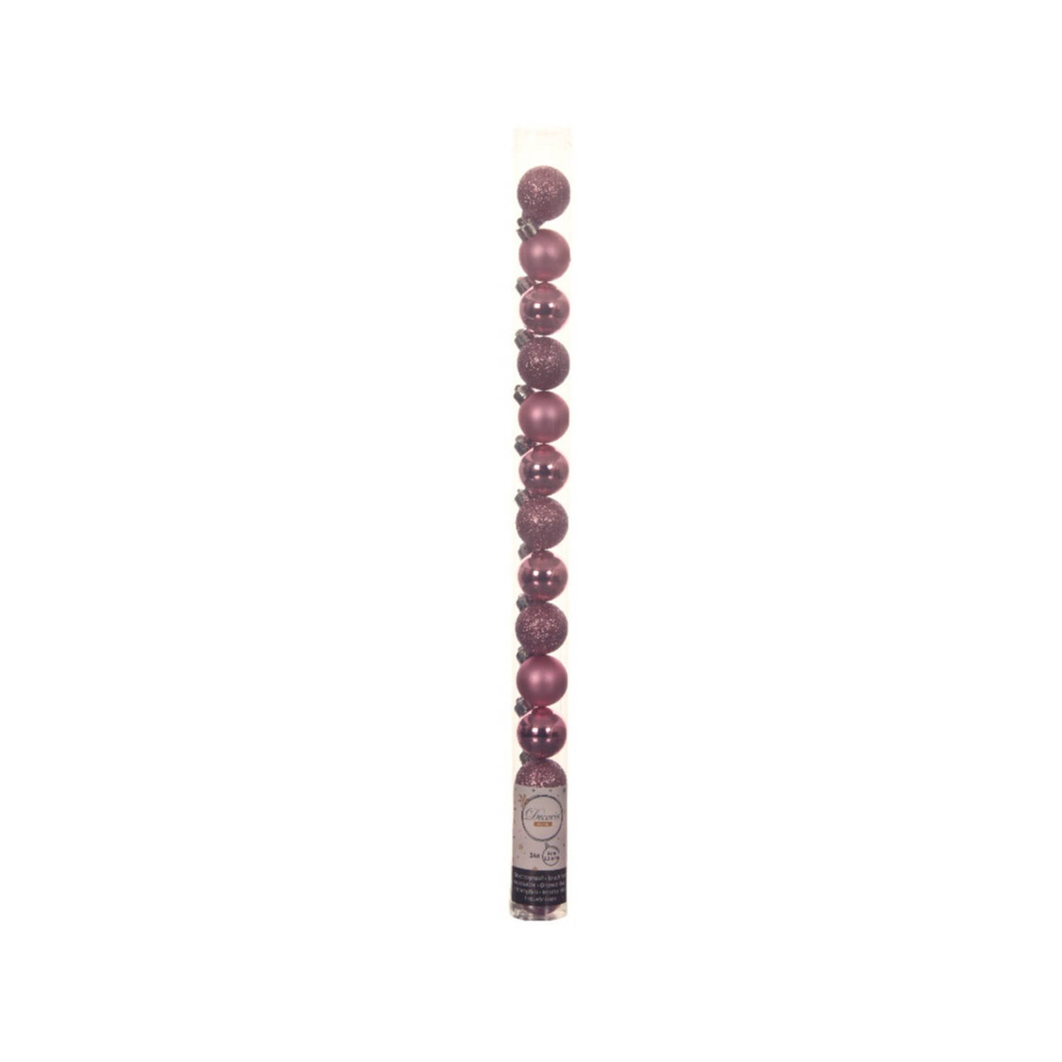 14x stuks mini kunststof kerstballen lippenstift roze 3 cm - glans/mat/glitter - Kerstboomversiering