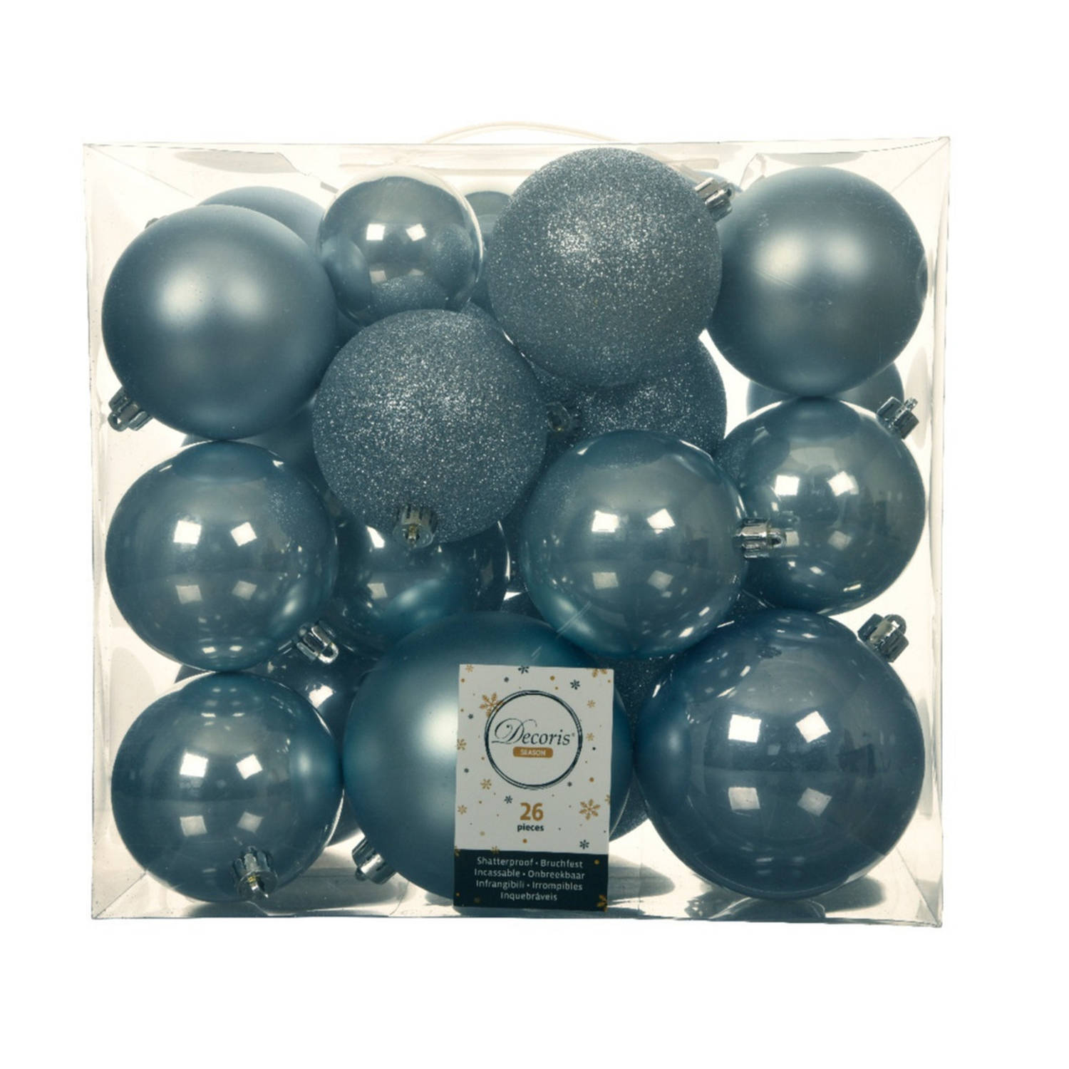 26x Stuks Kunststof Kerstballen Lichtblauw 6-8-10 Cm Glans/mat/glitter - Kerstbal