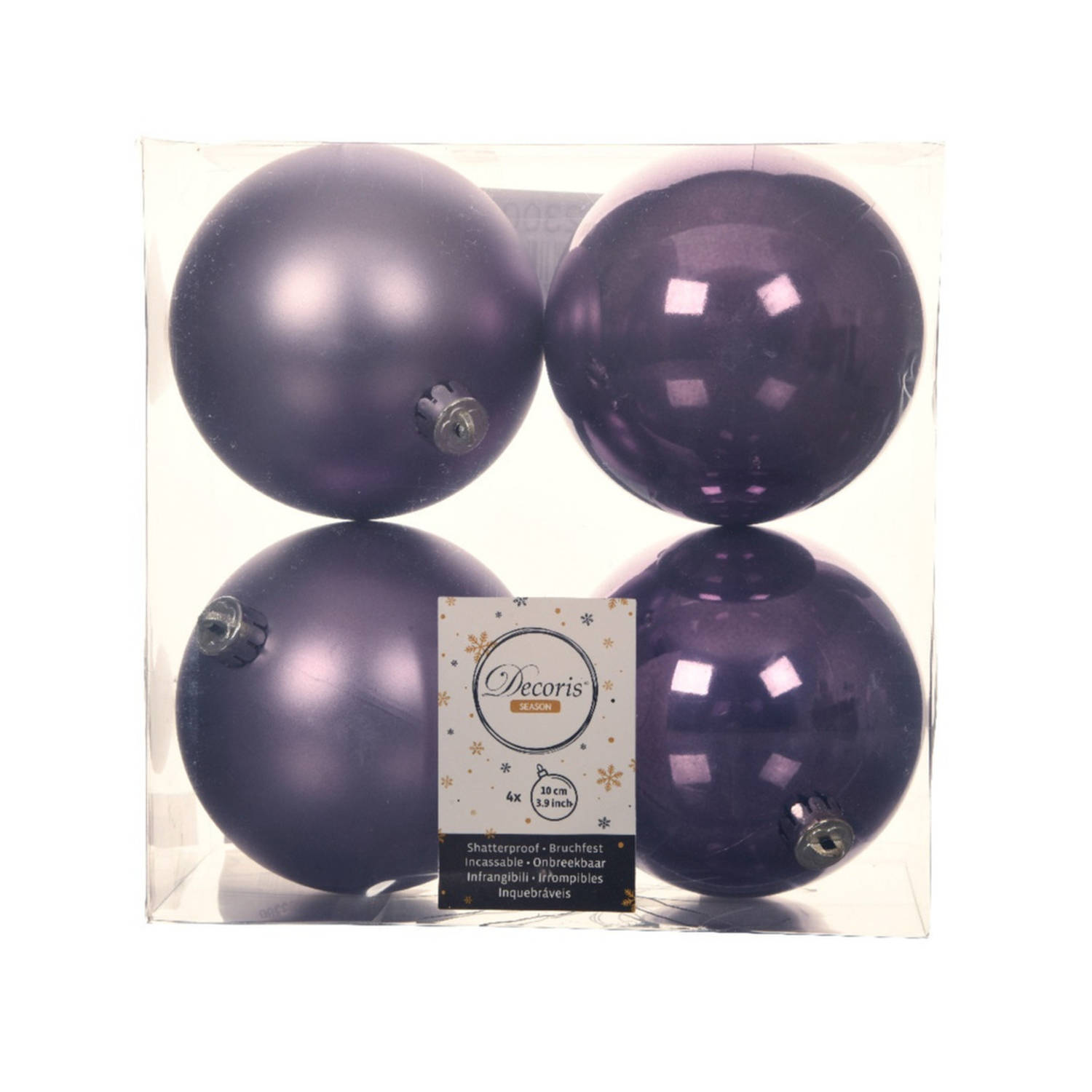 Decoris Kerstballen - 4 stuks - kunststof - lila paars - 10 cm