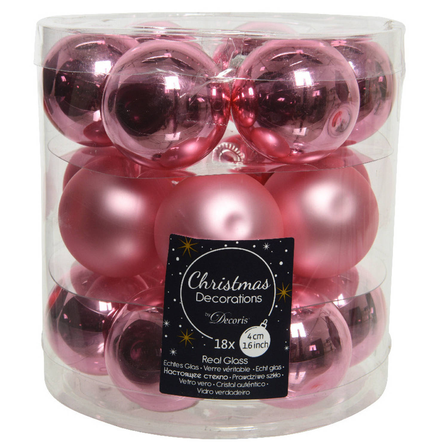 18x Stuks Kleine Glazen Kerstballen Lippenstift Roze 4 Cm Mat/glans - Kerstbal