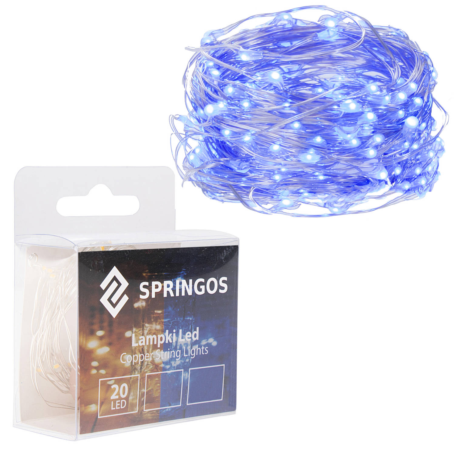 Springos Kerstverlichting | 1.9 m | Batterij | 20 LED | Blauw