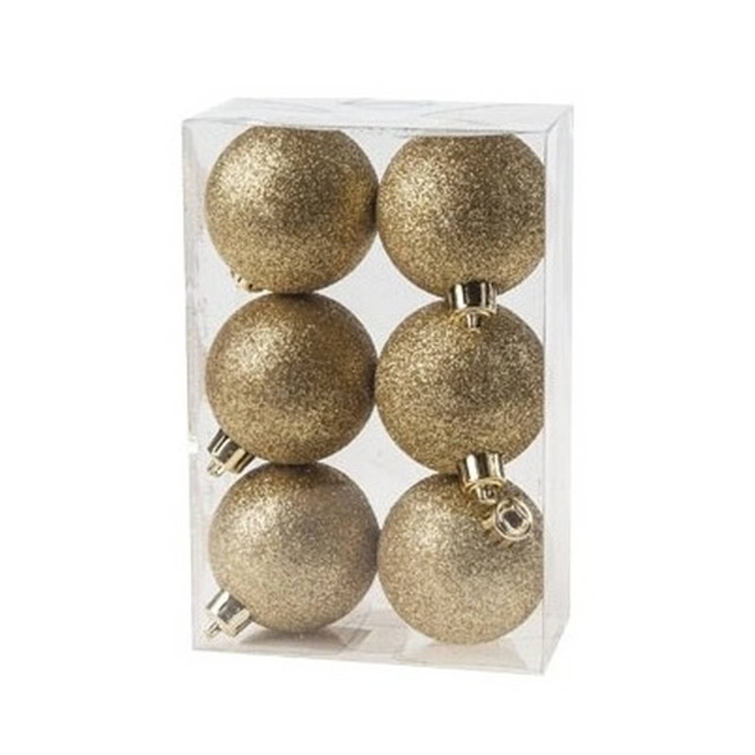 6x Kunststof kerstballen glitter goud 6 cm kerstboom versiering/decoratie - Kerstbal