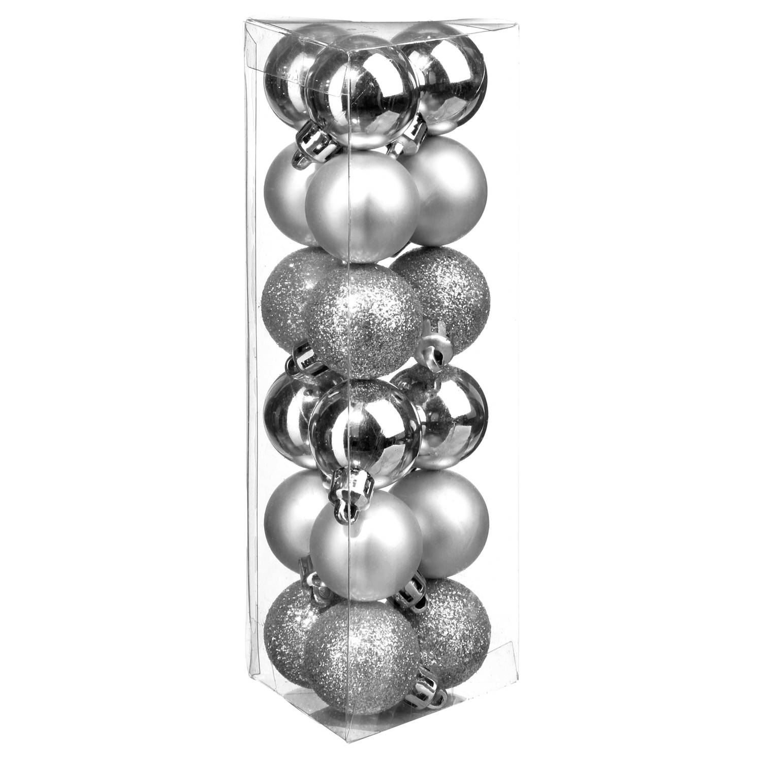 18x stuks kerstballen zilver glans en mat kunststof 3 cm - Kerstbal
