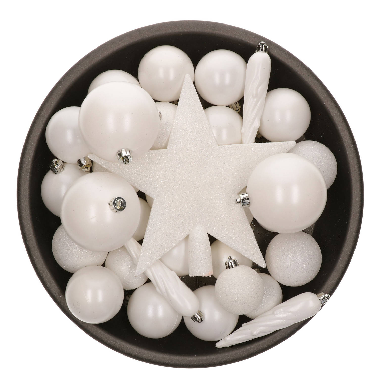 33x stuks kunststof kerstballen met piek 5-6-8 cm wit incl. haakjes - Kerstbal