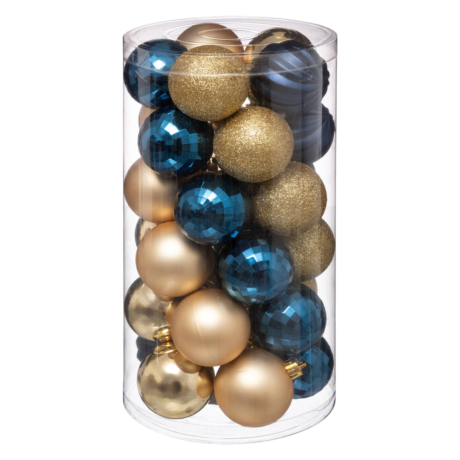 30x stuks kerstballen mix blauw/champagne glans en mat kunststof 6 cm - Kerstbal