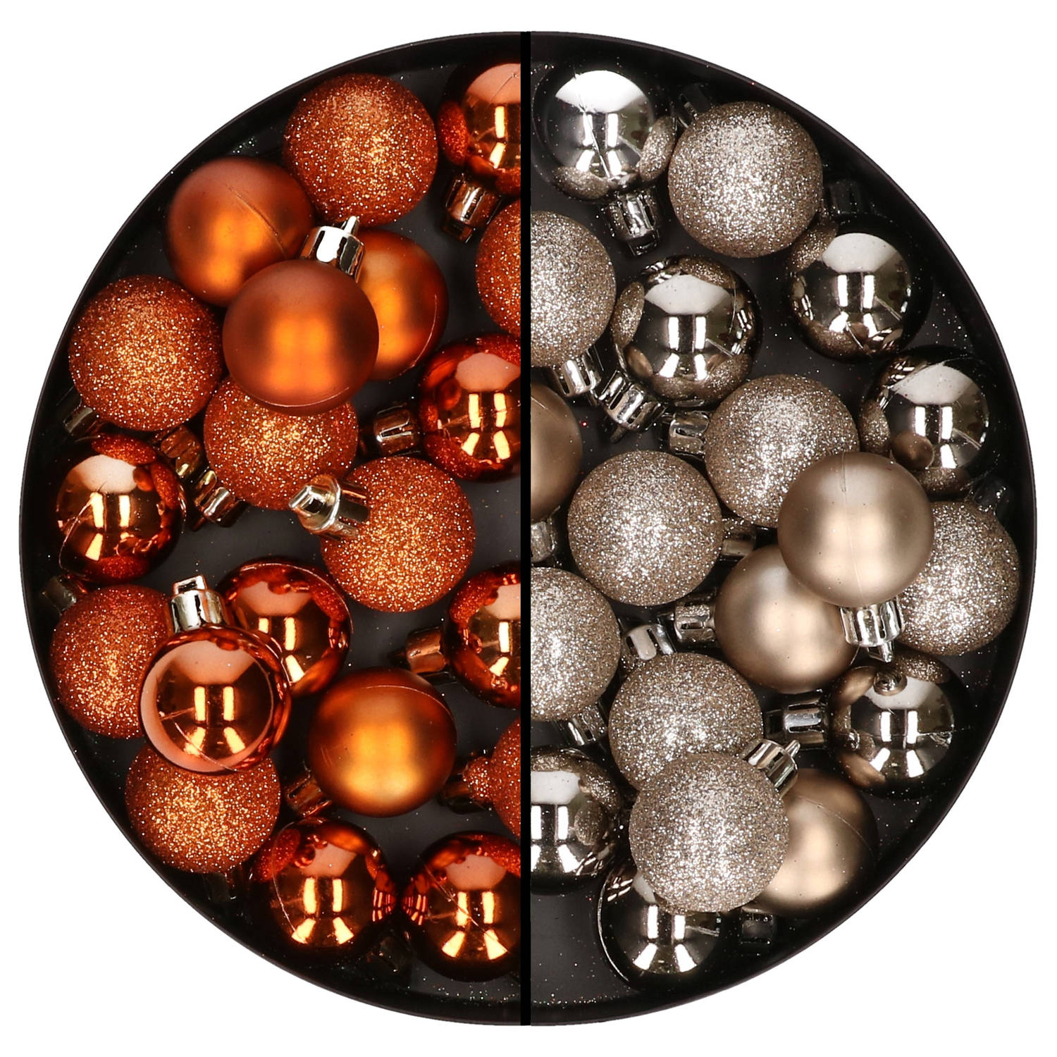 Leidinggevende Geboorte geven Isoleren 40x stuks kleine kunststof kerstballen oranje en champagne 3 cm - Kerstbal  | Blokker