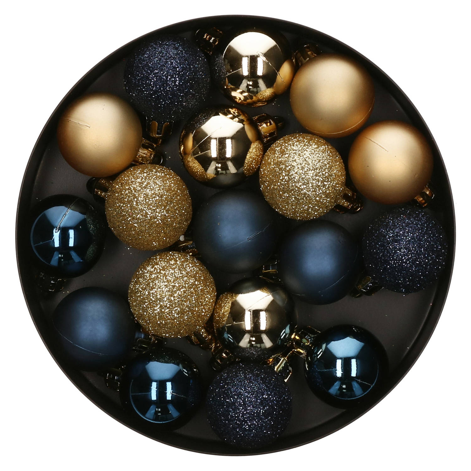 Atmosphera Kerstballen - 18ST - blauw/ goud - glans en mat - D3 cm - kunststof - Kerstbal