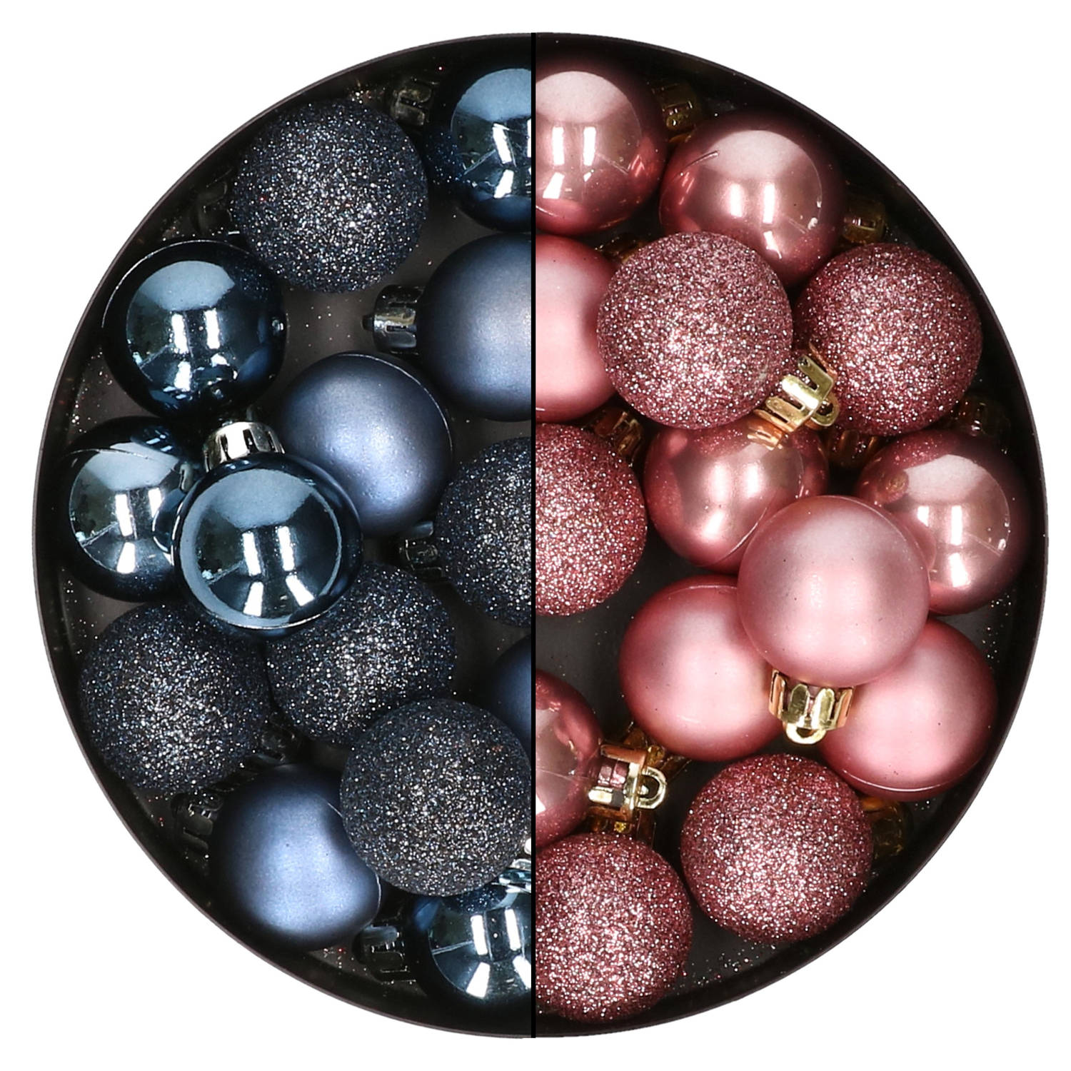 28x Stuks Kleine Kunststof Kerstballen Velvet Roze En Nachtblauw 3 Cm Kerstbal