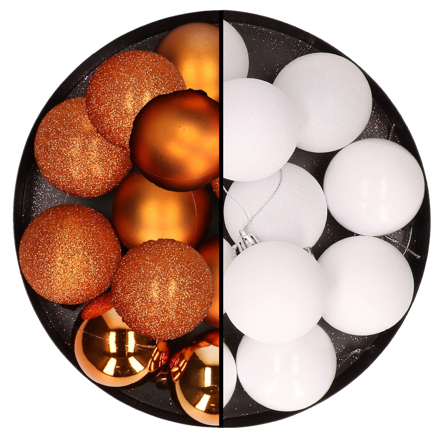 software zeil Dempsey 24x stuks kunststof kerstballen mix van oranje en wit 6 cm - Kerstbal |  Blokker