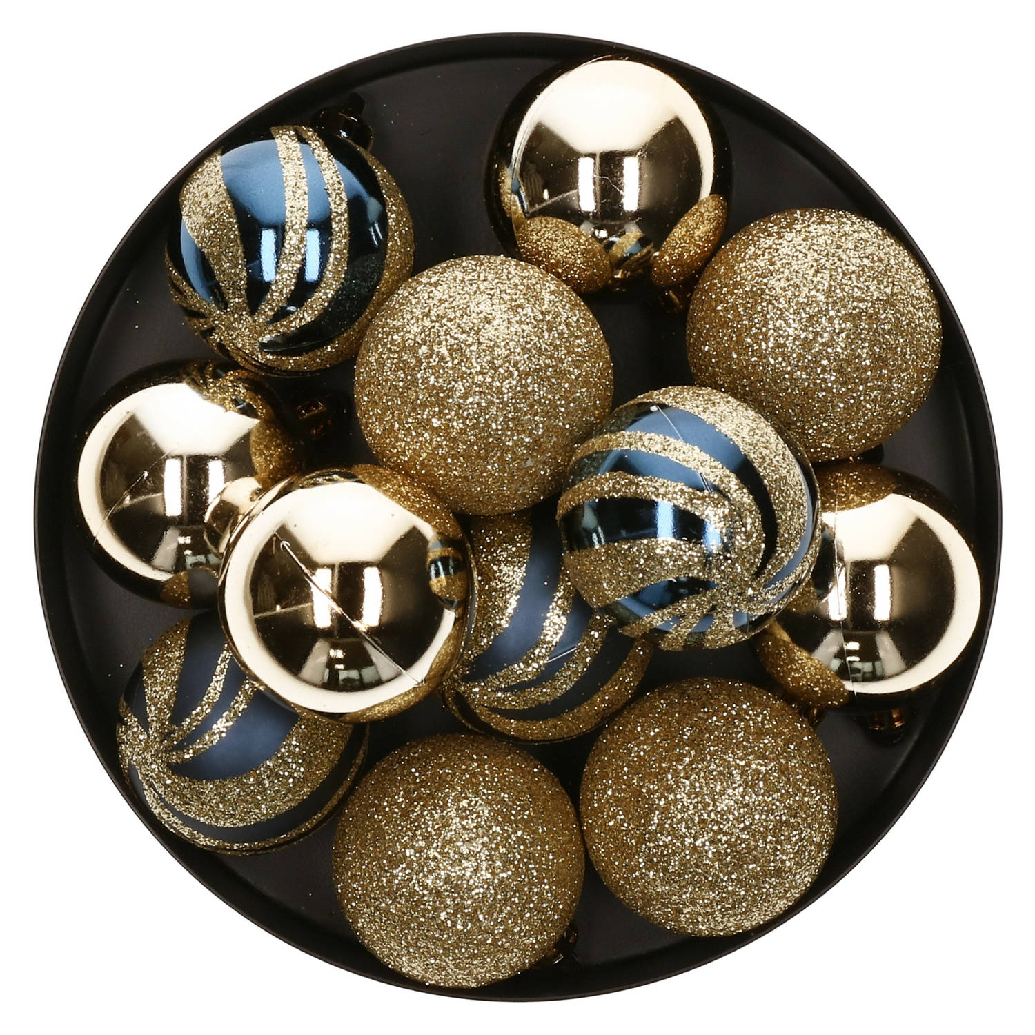12x stuks kerstballen mix goud/blauw glans/mat/glitter kunststof 4 cm - Kerstbal