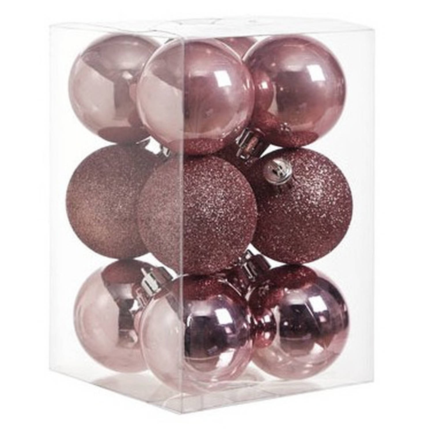 24x stuks kerstballen mix donkerrood en roze 6 cm - Kerstbal | Blokker