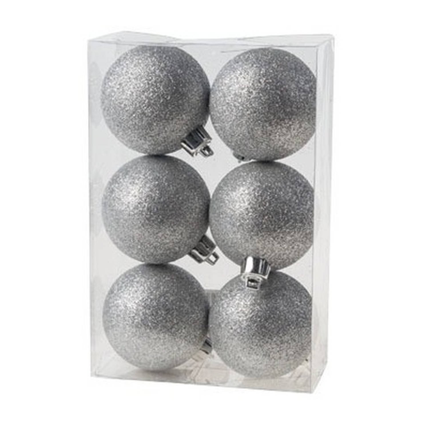 6x Kunststof kerstballen glitter zilver 6 cm kerstboom versiering/decoratie - Kerstbal