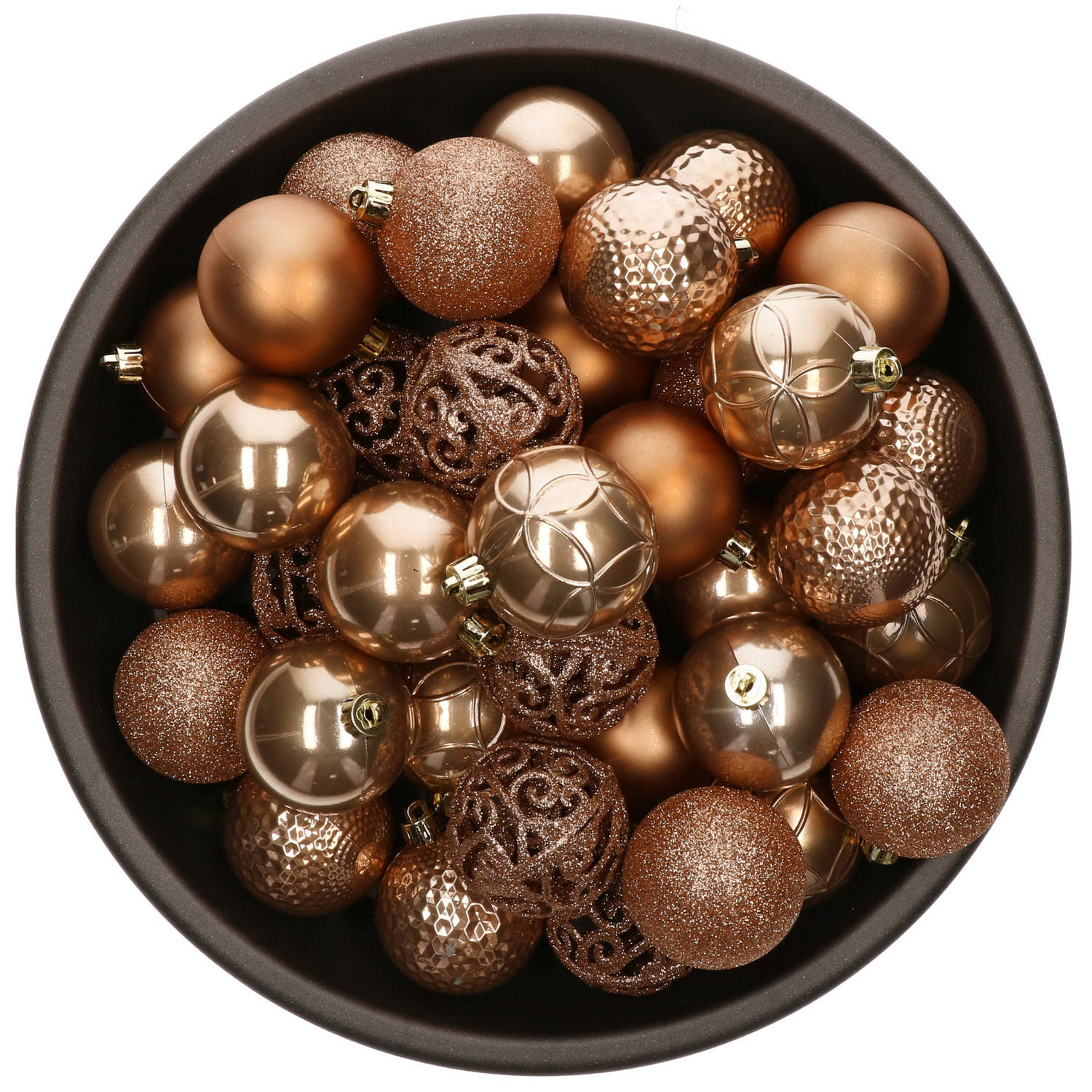 37x Stuks Kunststof Kerstballen Camel Bruin 6 Cm Glans-mat-glitter Mix Kerstbal