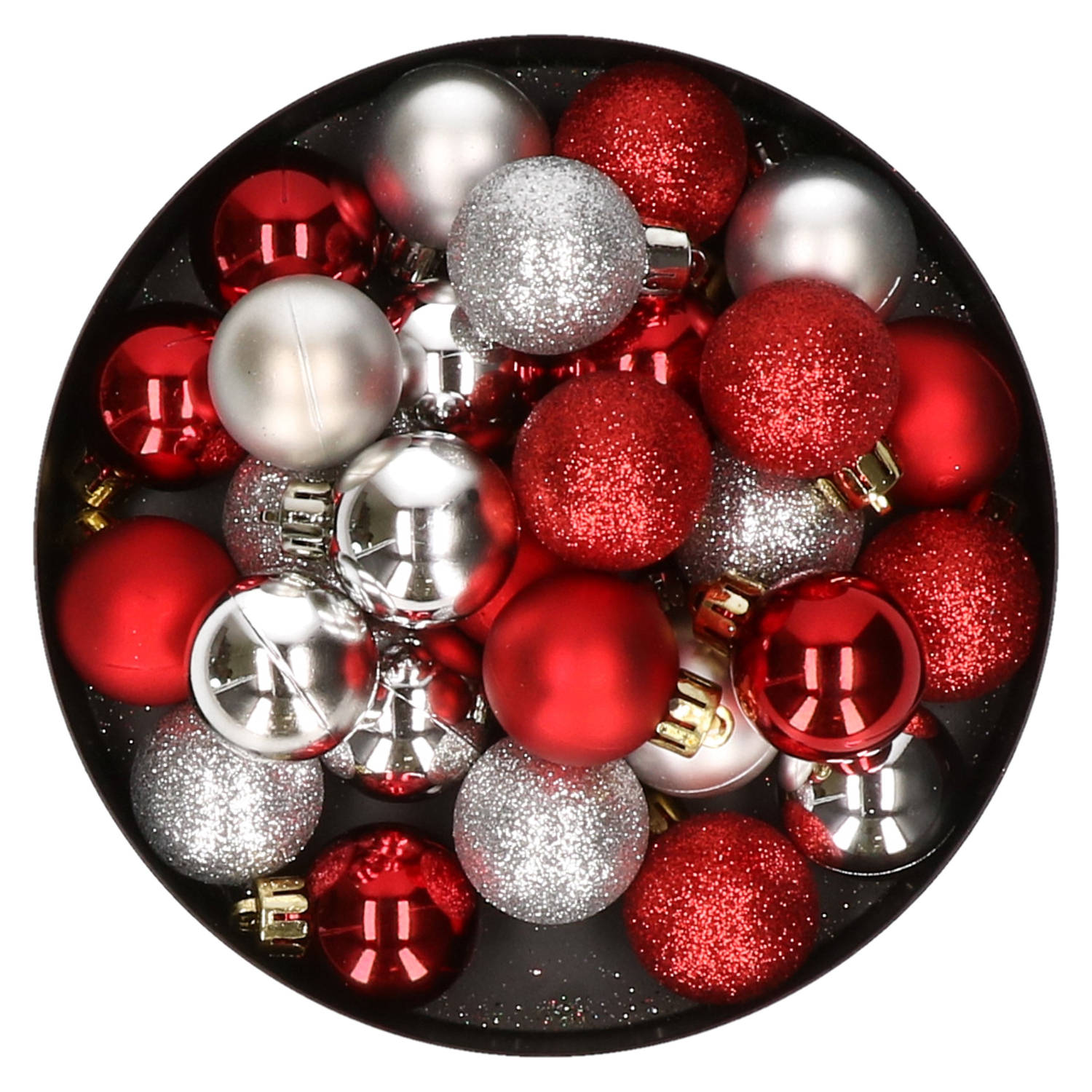 28x stuks kunststof kerstballen zilver mix 3 cm - Kerstbal Blokker