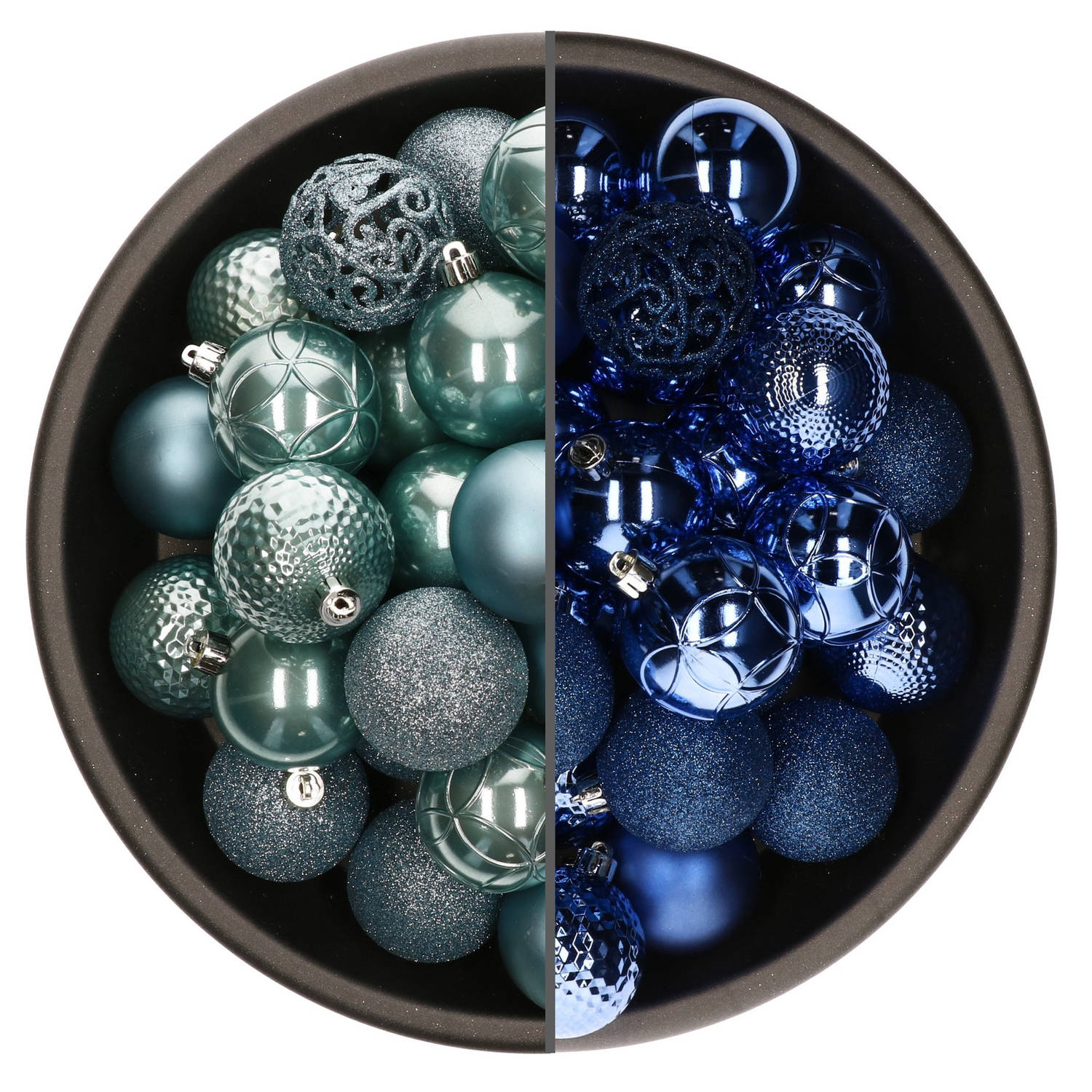 Mos Medisch Renovatie 74x stuks kunststof kerstballen mix van kobalt blauw en ijsblauw 6 cm -  Kerstbal | Blokker