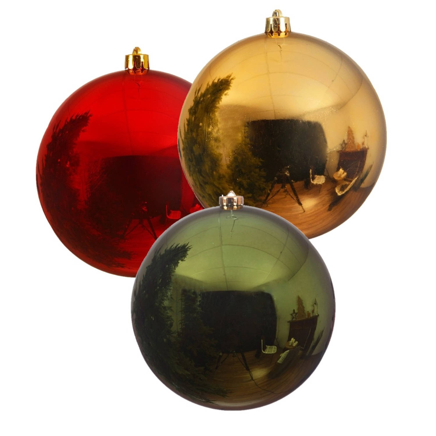 werk Persoonlijk Mooie jurk 3x stuks grote kerstballen van 20 cm glans van kunststof groen goud en rood  - Kerstbal | Blokker