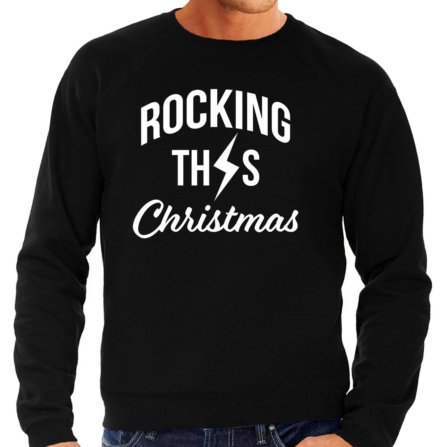 Rocking this Christmas foute Kerstsweater / Kersttrui zwart voor heren L - kerst truien