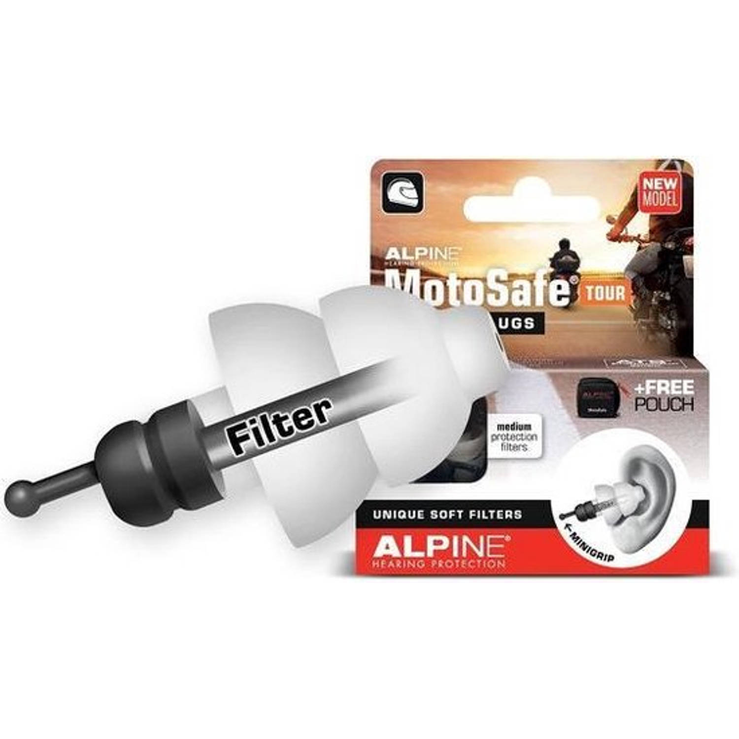 Alpine MotoSafe Tour Motor oordoppen voor Touring - Voorkomt gehoorbeschadiging - Verkeer hoorbaar - hypoallergeen