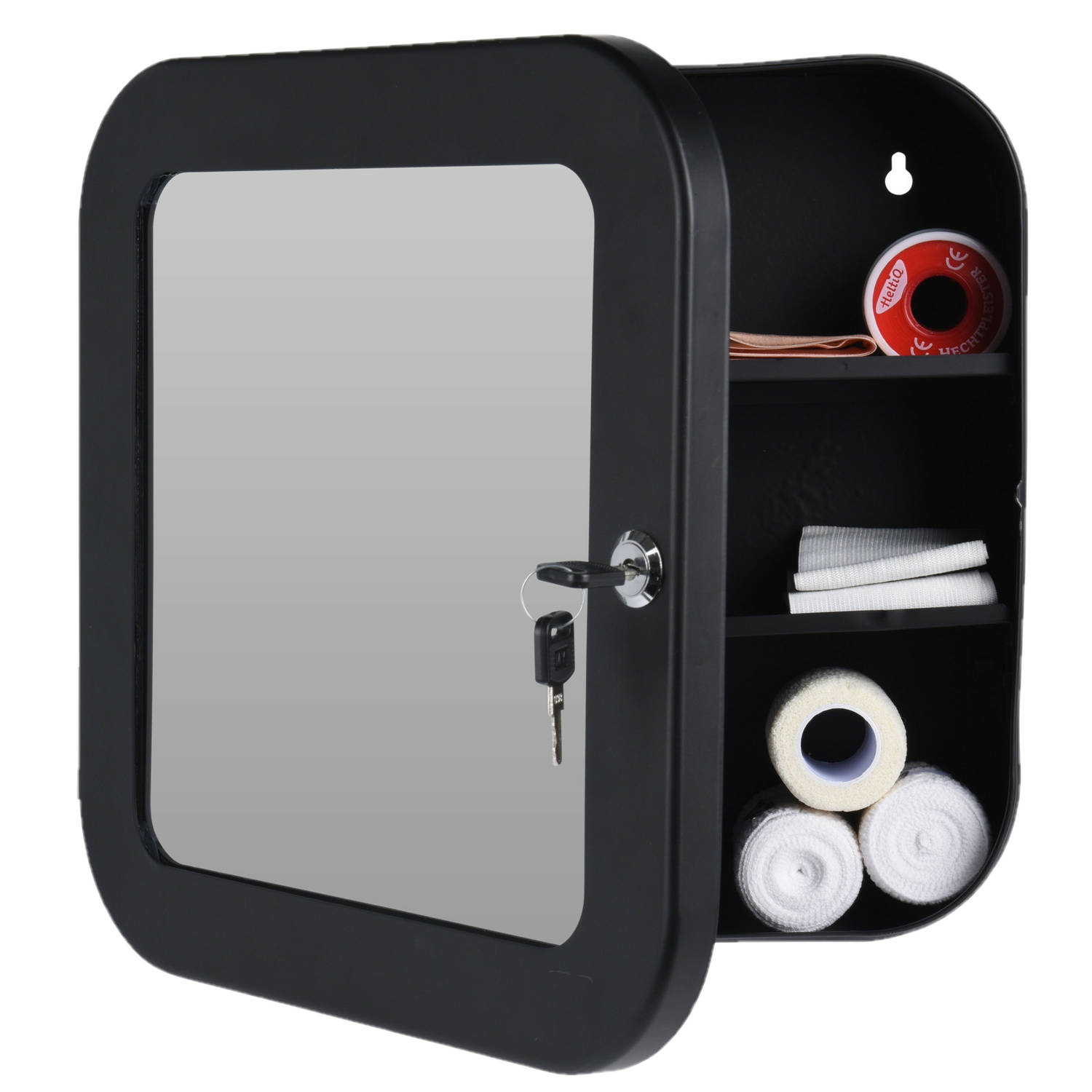 Medicijnkastje zwart met spiegel en 32 x 32 cm - | Blokker