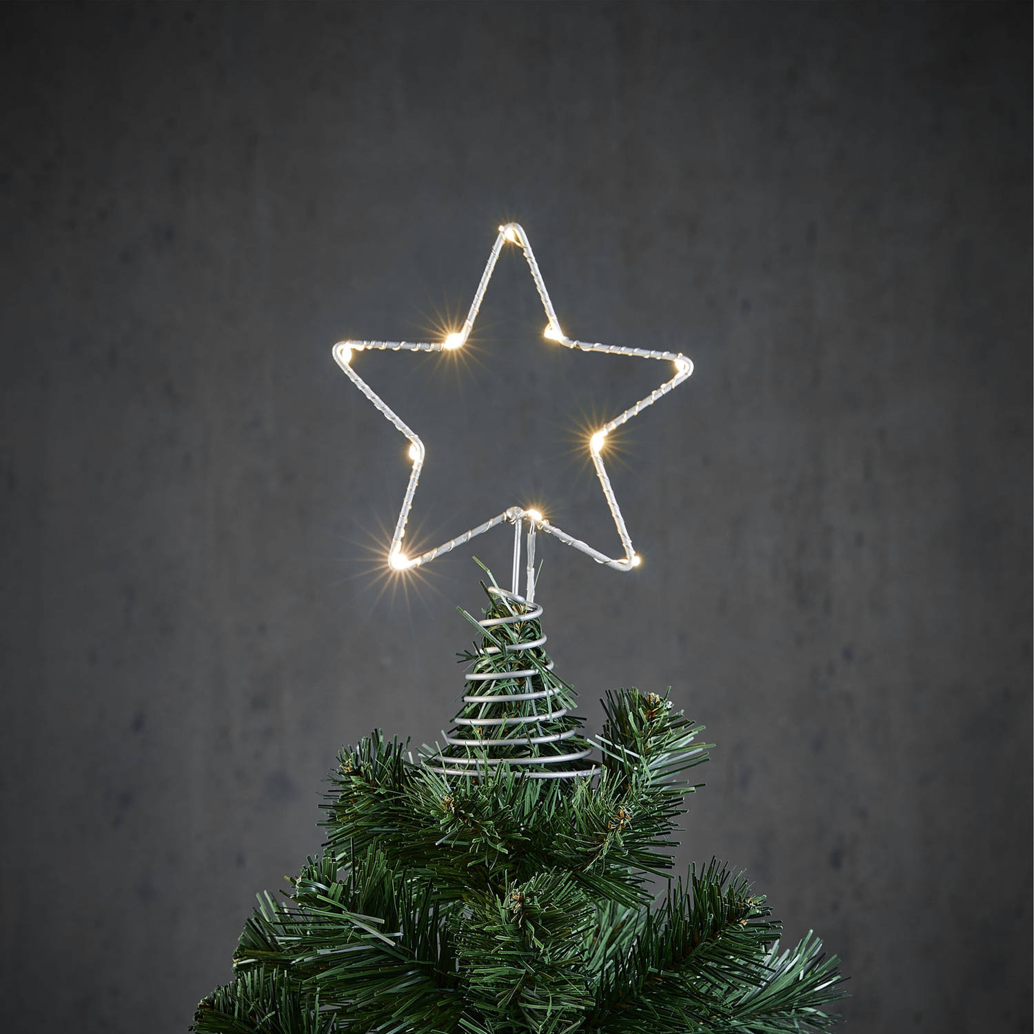 Kerstboom ster piek/topper zilver met LED verlichting H22 x cm - kerstboompieken | Blokker