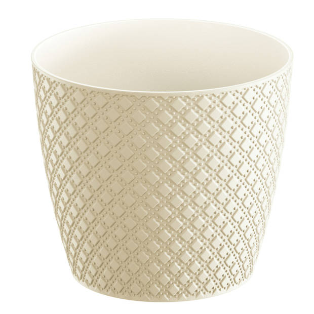 2x stuks orient stijl plantenpot/bloempot kunststof dia 13 cm en hoogte 11 cm creme wit - Plantenpotten