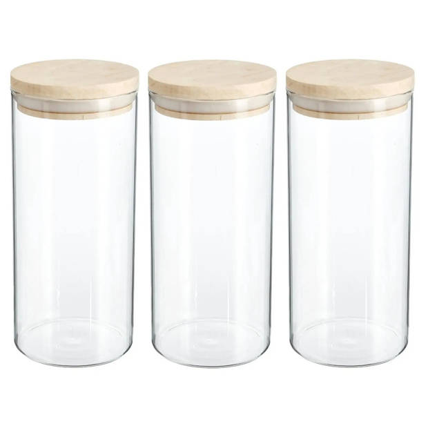 3x stuks voorraadbussen/voorraadpotten 1,3L glas met houten deksel - Voorraadpot